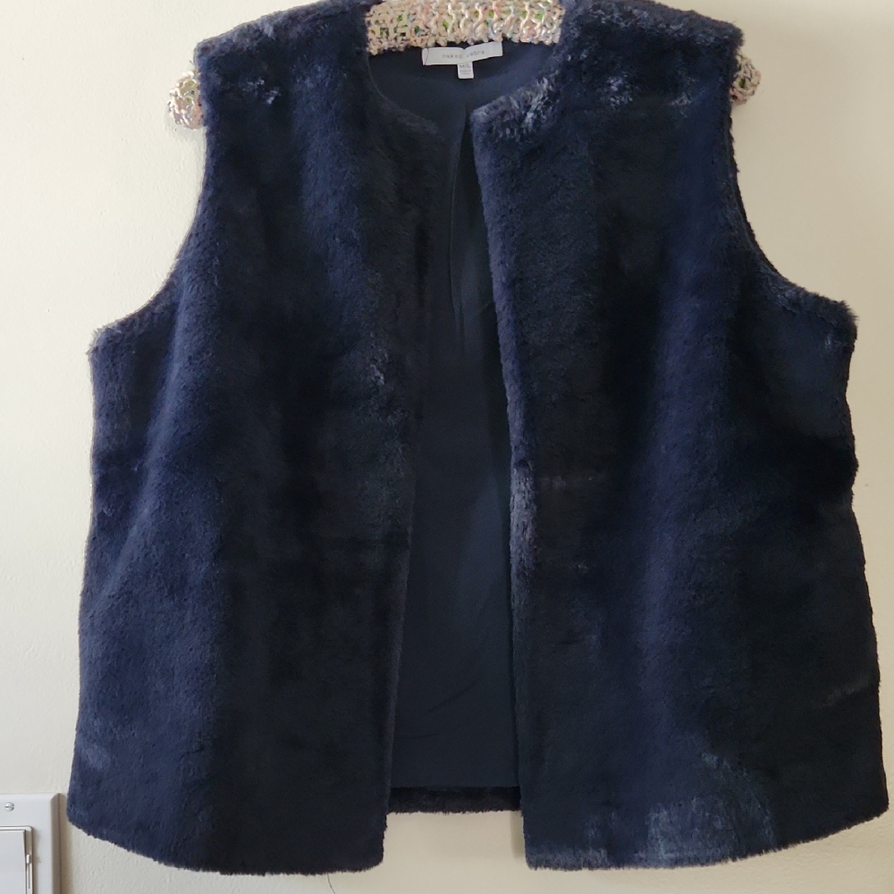 Naked Zebra Navy Faux Fur Vest - Sleeveless Plush Coat